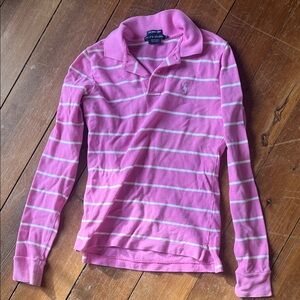Ralph Lauren the Skinny Polo Pink and White Striped Long Sleeve Shirt